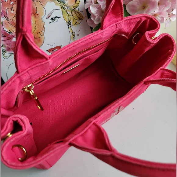PRADA Pink Peonia Canapa Canvas Tote Bag